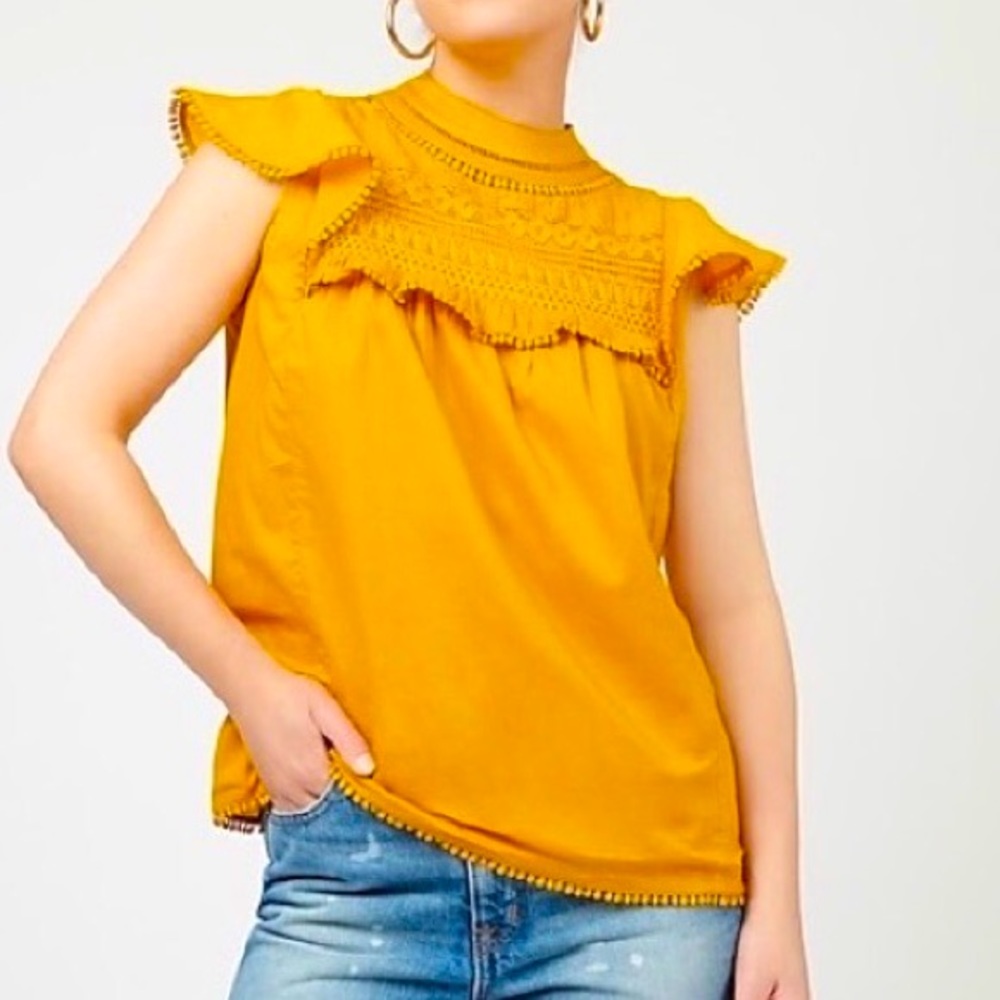 NWOT J.Crew Mustard Crochet Embroidered Top XS - Picture 12 of 12
